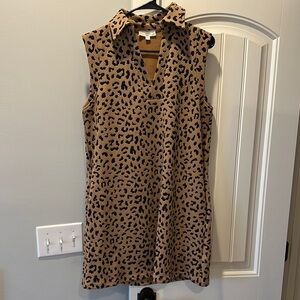 Tan and Brown Sheath Mini Dress with Notched Collar